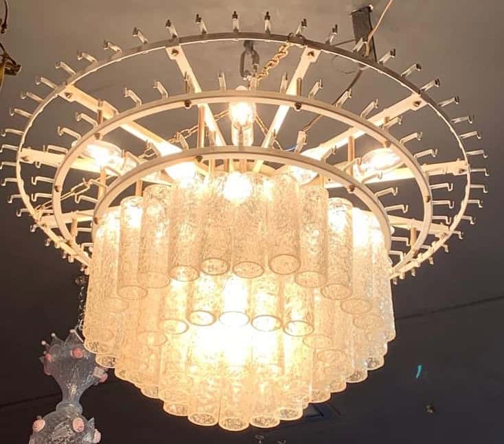 1960/70′ Paire de Lustres Venini Murano Doria Diamètre 74 cm 6 Niveaux 194 Cristaux – Image 7