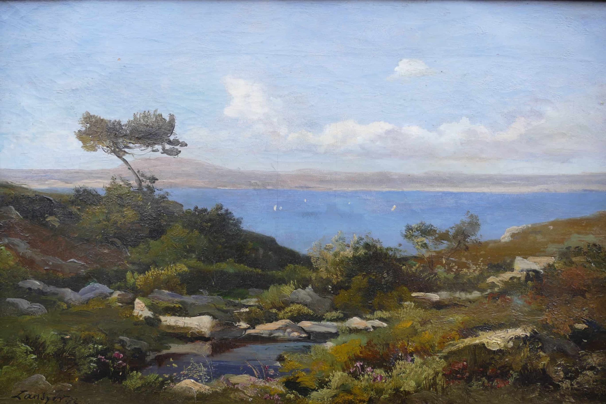 LANSYER Emmanuel Peinture 19ème Siècle Paysage de Méditerranée Huile sur toile signée et datée certificat d’authenticité – Image 4