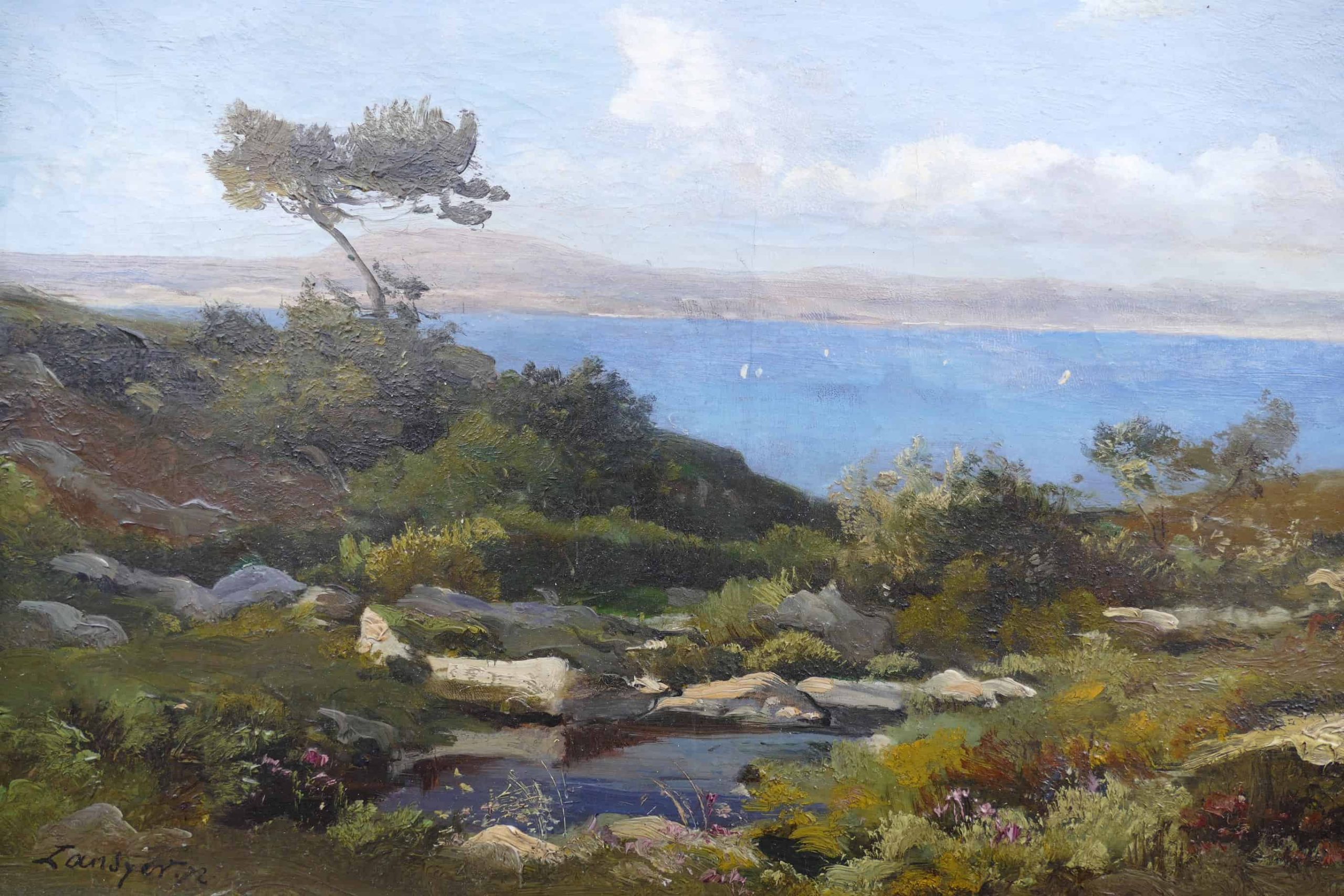 LANSYER Emmanuel Peinture 19ème Siècle Paysage de Méditerranée Huile sur toile signée et datée certificat d’authenticité – Image 5