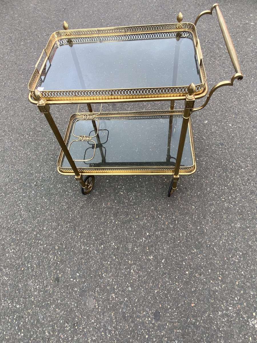 1950/70 Desserte Roulante Maison Jansen En Laiton Et Bronze Doré – Image 3