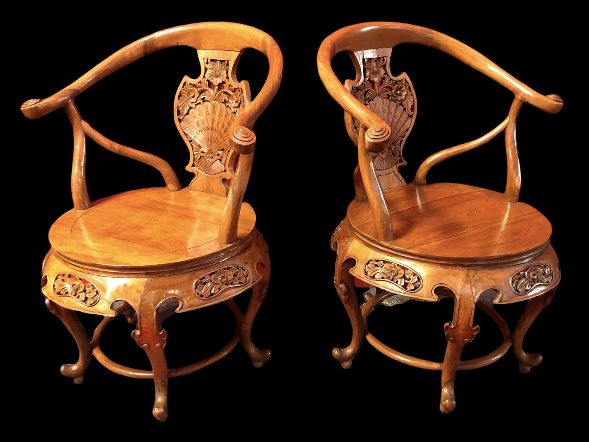 Paire de fauteuils Indochinois ? en orme des années 60/70 – Image 7