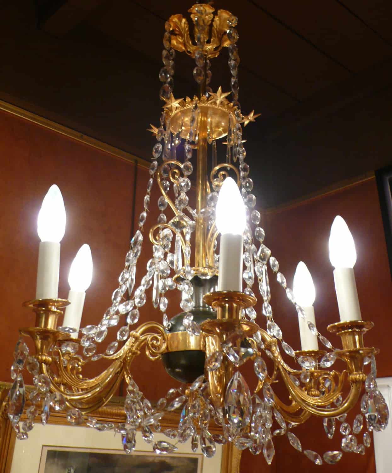 Lustre En Bronze Doré Et Bronze Patiné à Six Bras De Lumière – Image 3