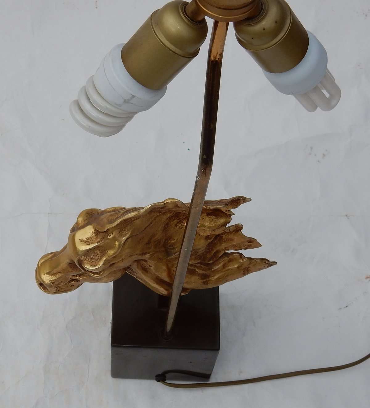 1970′ Lampe Décor De Tête De Cheval Bronze Doré DLG Duval Brasseur Non Signée – Image 3