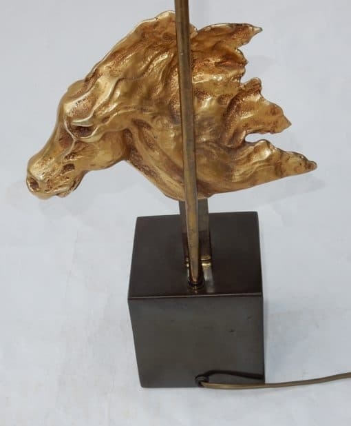 1970′ Lampe Décor De Tête De Cheval Bronze Doré DLG Duval Brasseur Non Signée – Image 5