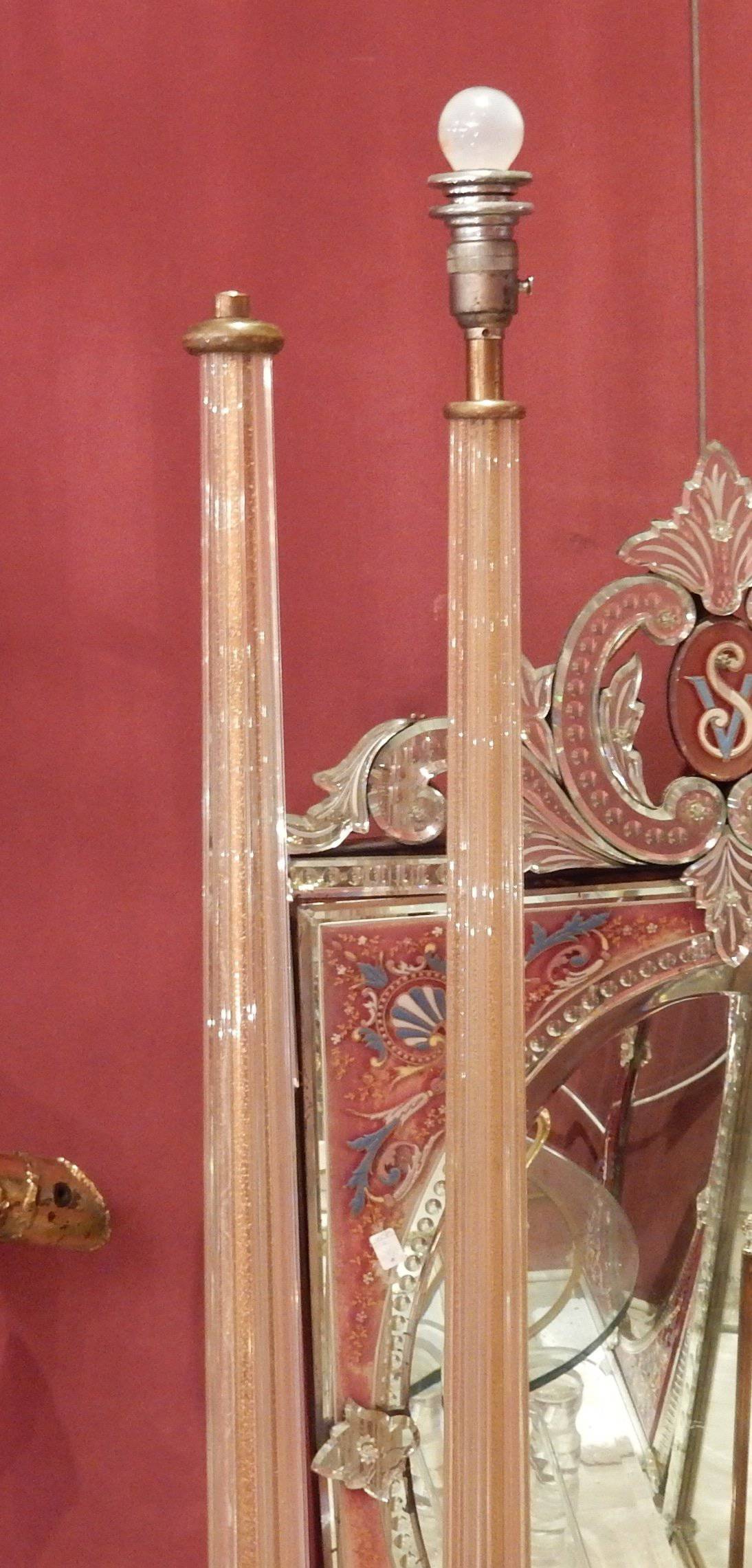 1950/70 Paire De Lampadaires Ou Similaires Tripode Barovier & Toso Avec Paillons d’Or – Image 3