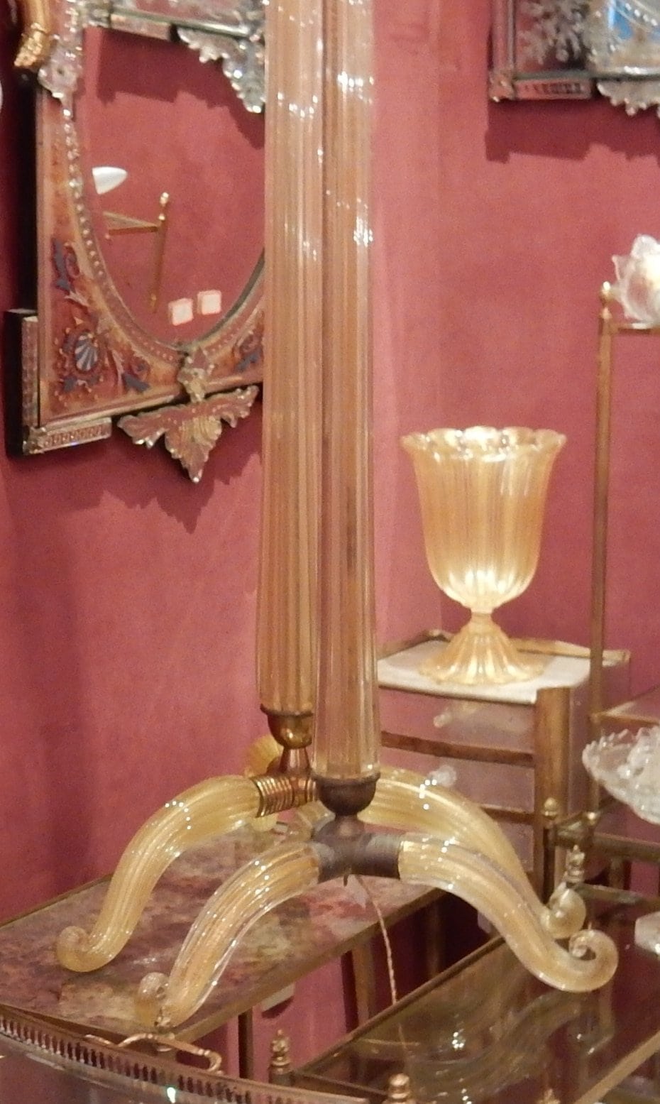 1950/70 Paire De Lampadaires Ou Similaires Tripode Barovier & Toso Avec Paillons d’Or – Image 4