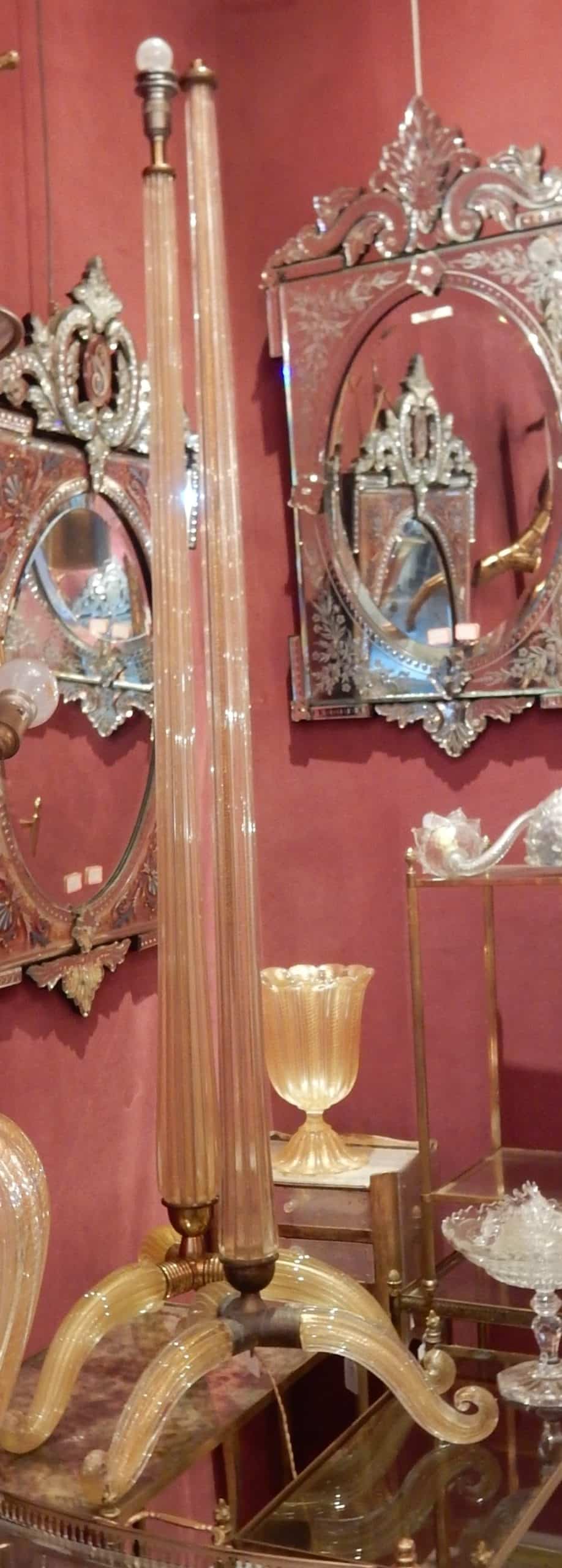 1950/70 Paire De Lampadaires Ou Similaires Tripode Barovier & Toso Avec Paillons d’Or – Image 5