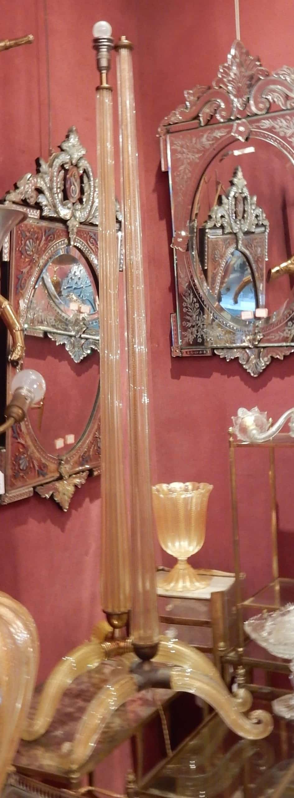1950/70 Paire De Lampadaires Ou Similaires Tripode Barovier & Toso Avec Paillons d’Or – Image 8