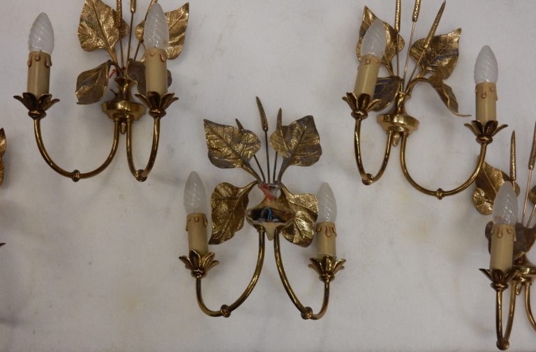 1970′ Série de 5 Appliques aux Plantins Style Maison Jansen – Image 5
