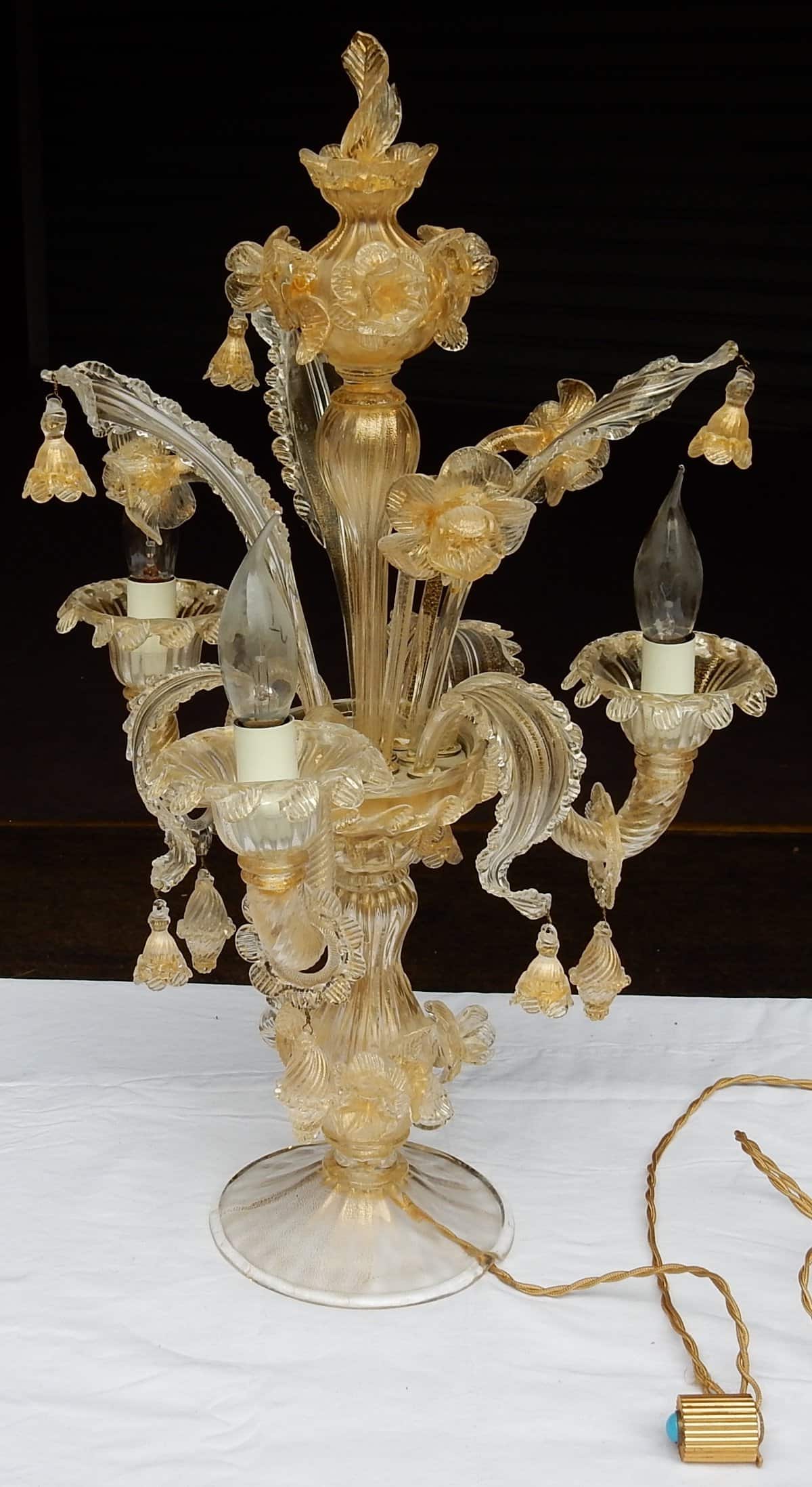 1950/70′ Chandelier en Cristal Murano à Feuilles d’Or – Image 8