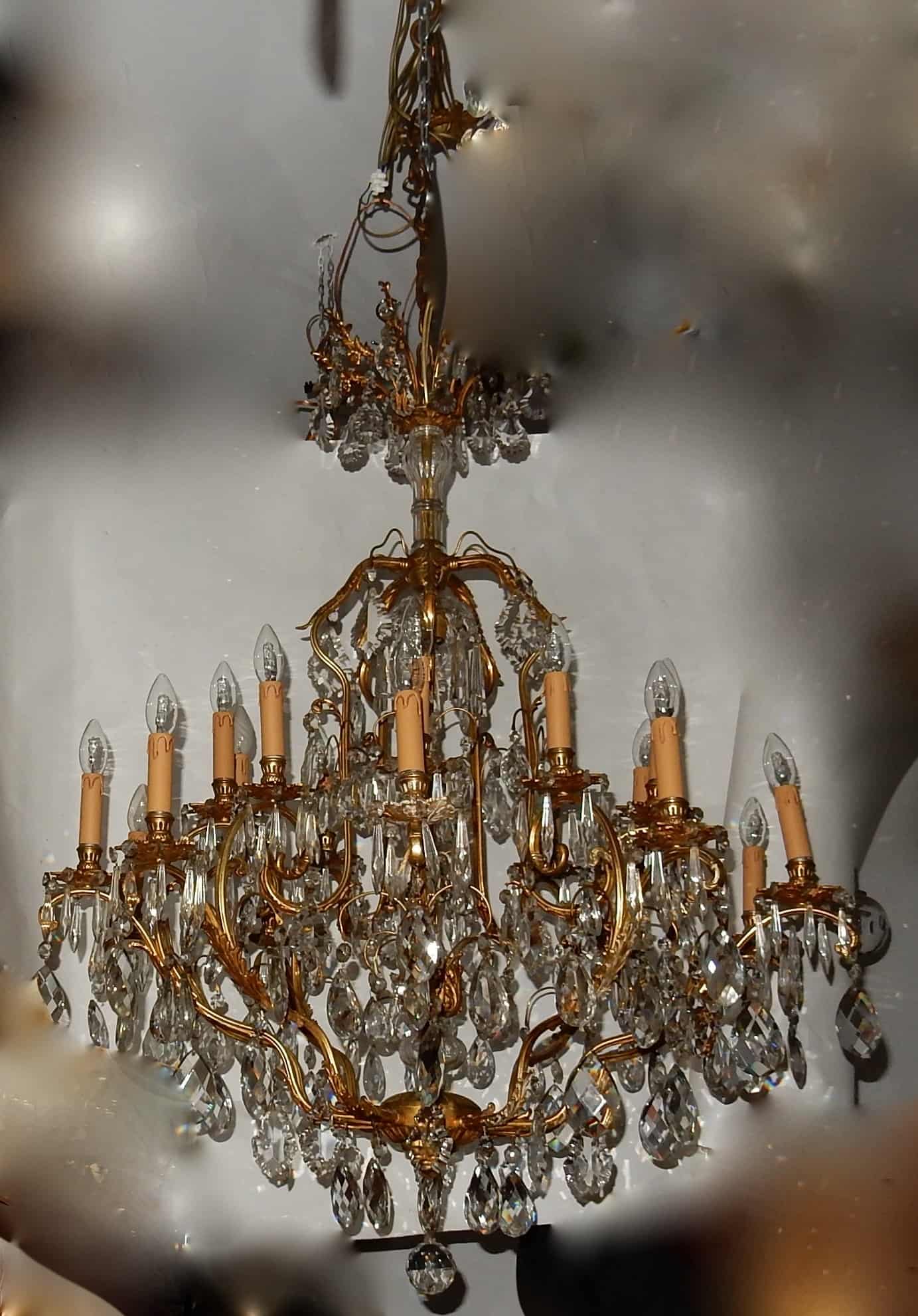 1880/1900′ Lustre Cage en Bronze Doré 10 Bras 21 Lumières – Image 3