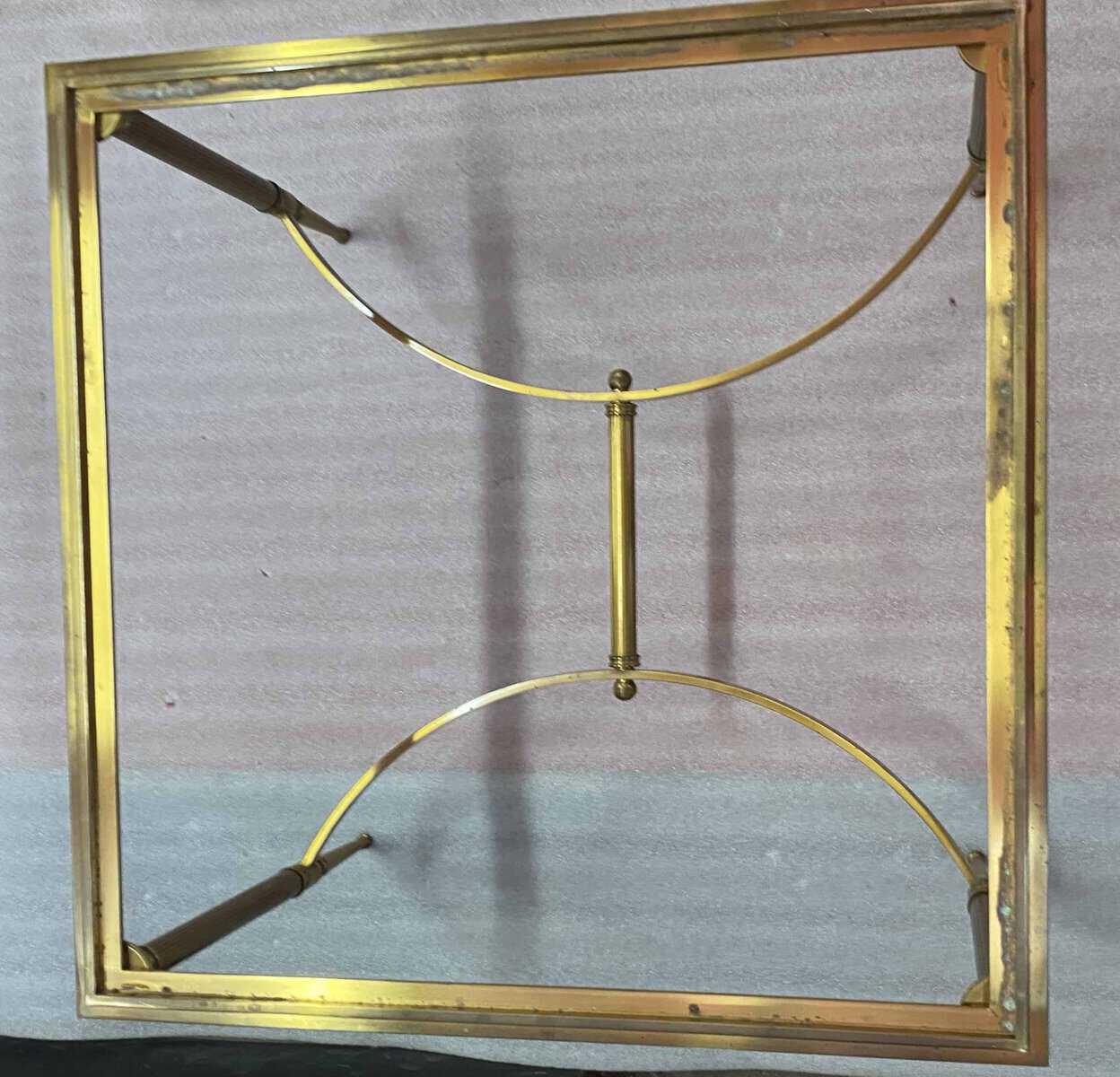 1950/70′ Paire de Bouts de Canapés Bronze , Plateau Verre Fumé Maison Charles 65 X 65 cm – Image 5