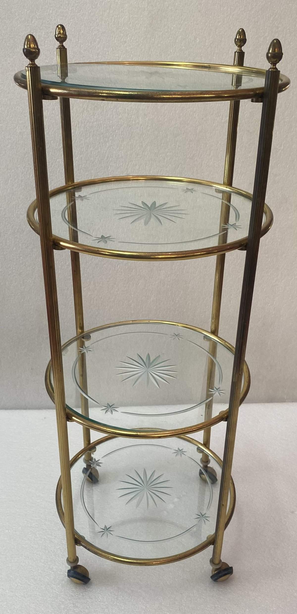 1950/70′ Serviteur Roulant Rond Bronze 4 Plateaux Style Maison Jansen – Image 7