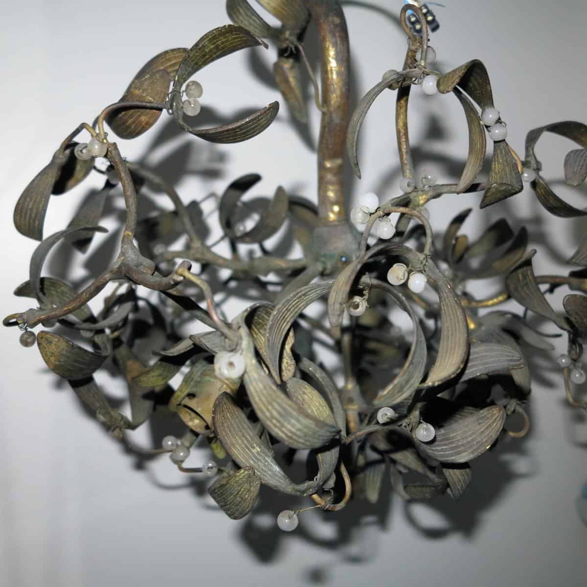 1900′ Lustre Boule de Gui en Bronze Art Nouveau à 4 Lampes – Image 8