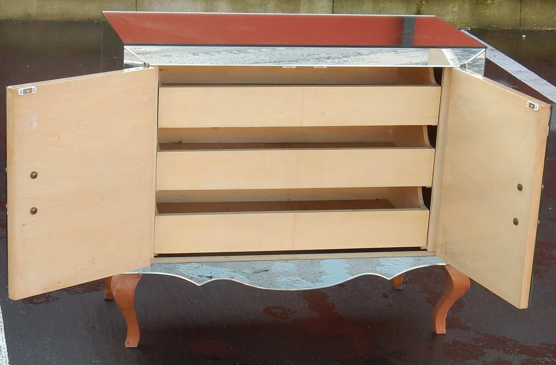 1940/50′ Buffet Art Déco Miroir 2 Portes 2 Poignées Verre – Image 3