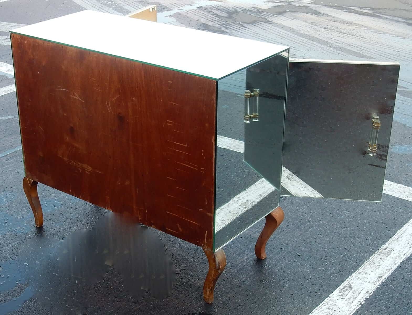 1940/50′ Buffet Art Déco Miroir 2 Portes 2 Poignées Verre – Image 4