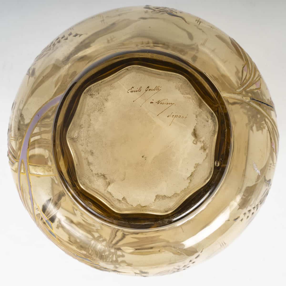 Cristallerie émile Gallé – Vase émaillé à Décor De Poissons. Verrerie Art Nouveau – Image 8