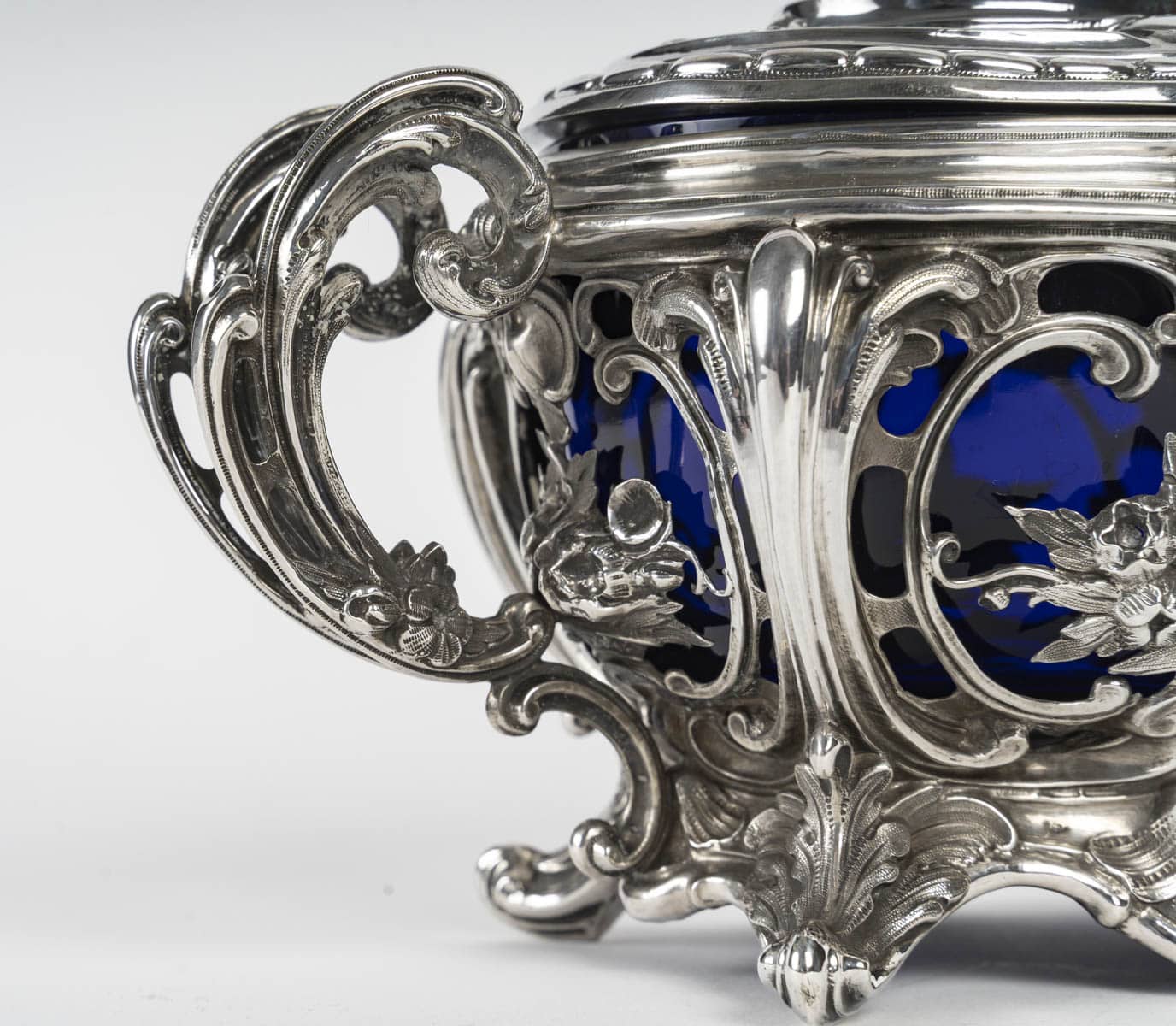 Sucrier ancien en argent massif et cristal bleu cobalt – Style Napoléon III – France XIXe – Image 5
