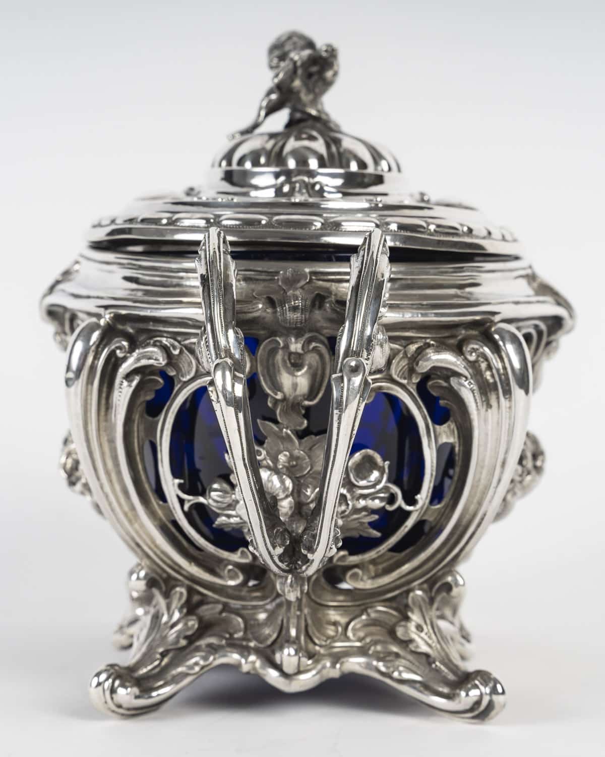 Sucrier ancien en argent massif et cristal bleu cobalt – Style Napoléon III – France XIXe – Image 6