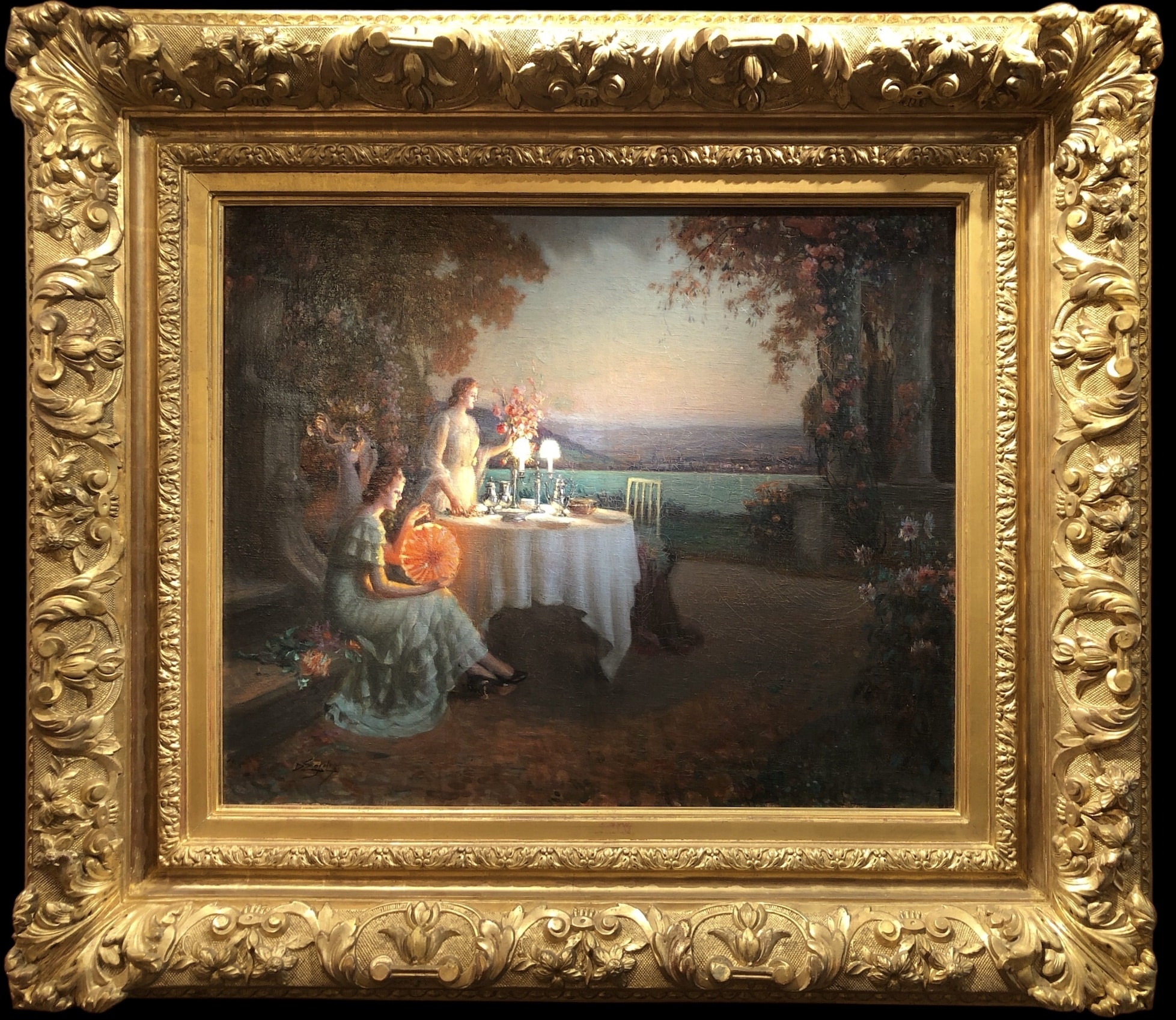 ENJOLRAS Delphin Soirée sur la terrasse Huile toile signée Certificat – Image 8