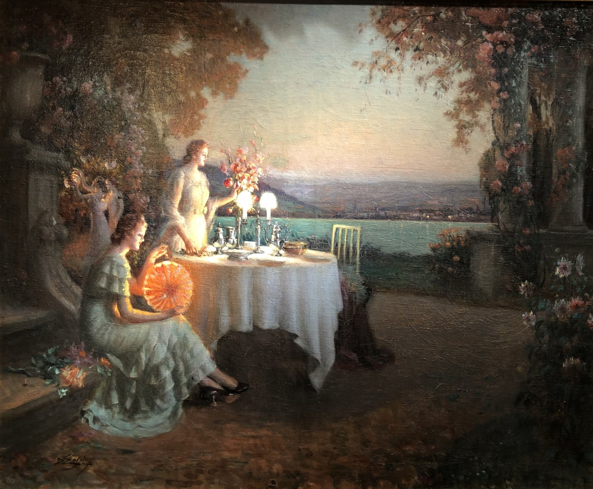 ENJOLRAS Delphin Soirée sur la terrasse Huile toile signée Certificat – Image 4