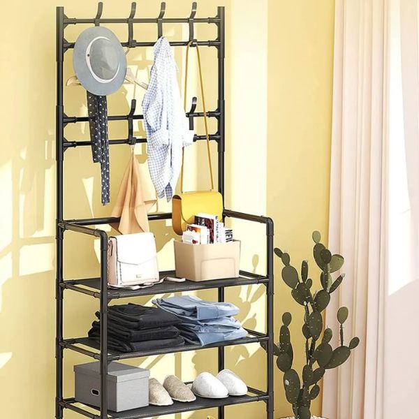 Etagère de Rangement 3 en 1 0 à 5 Etages en Acier Léger Noir – Image 4