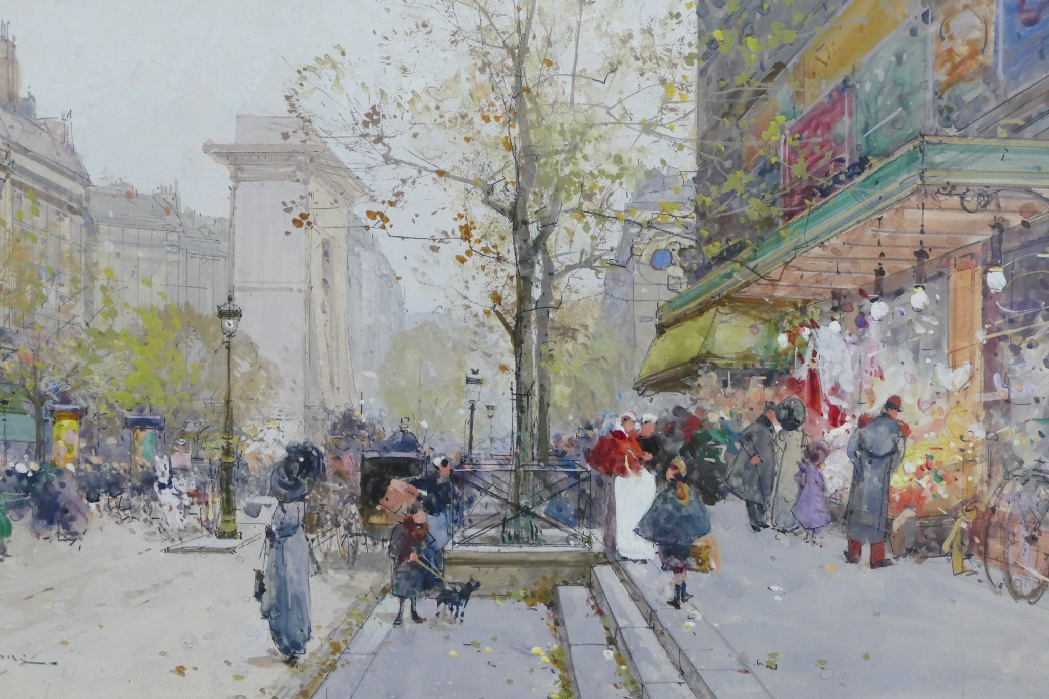 GALIEN LALOUE Tableau 20è Paris Animation sur les Grands Boulevards Gouache Signée Certificat d’authenticité – Image 7