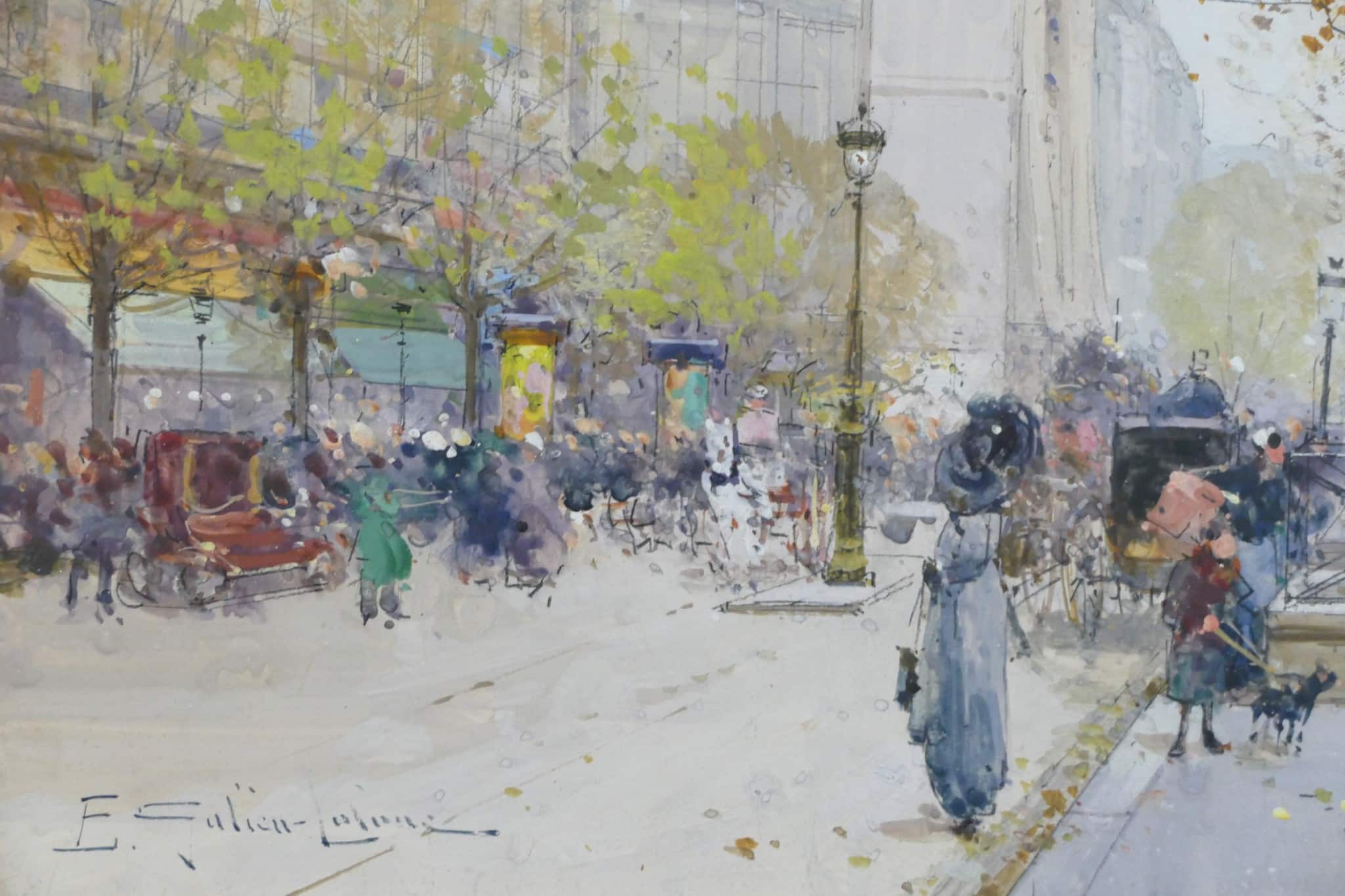 GALIEN LALOUE Tableau 20è Paris Animation sur les Grands Boulevards Gouache Signée Certificat d’authenticité – Image 4
