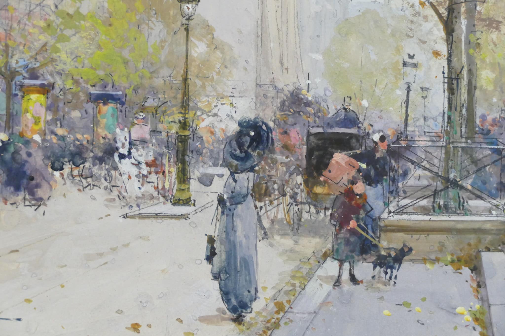 GALIEN LALOUE Tableau 20è Paris Animation sur les Grands Boulevards Gouache Signée Certificat d’authenticité – Image 3