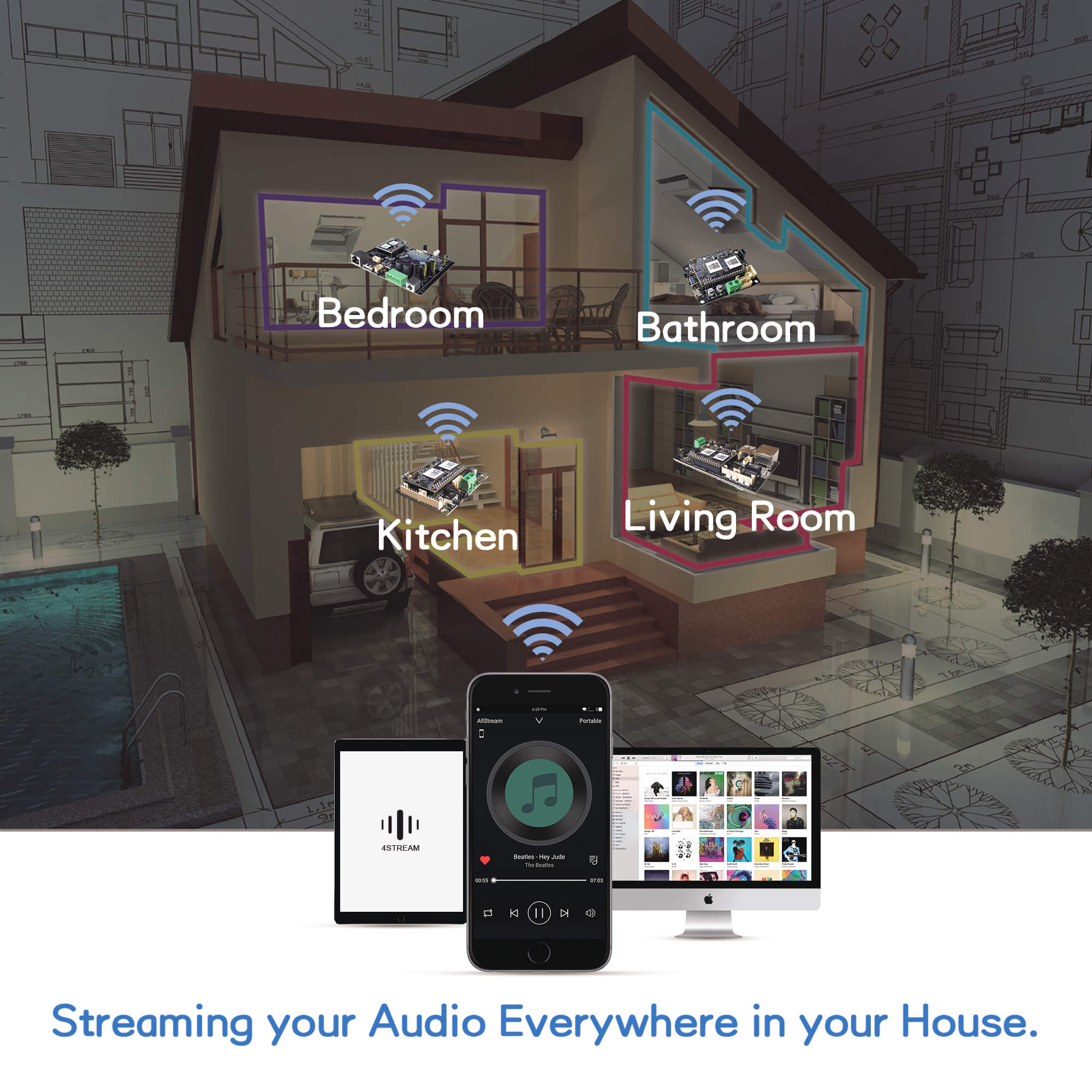 Up2stream AMP V3 WiFi & Bluetooth 5.0 HiFi stéréo classe D numérique multiroom audio carte amplificateur avec Spotify Airplay égaliseur – Image 6