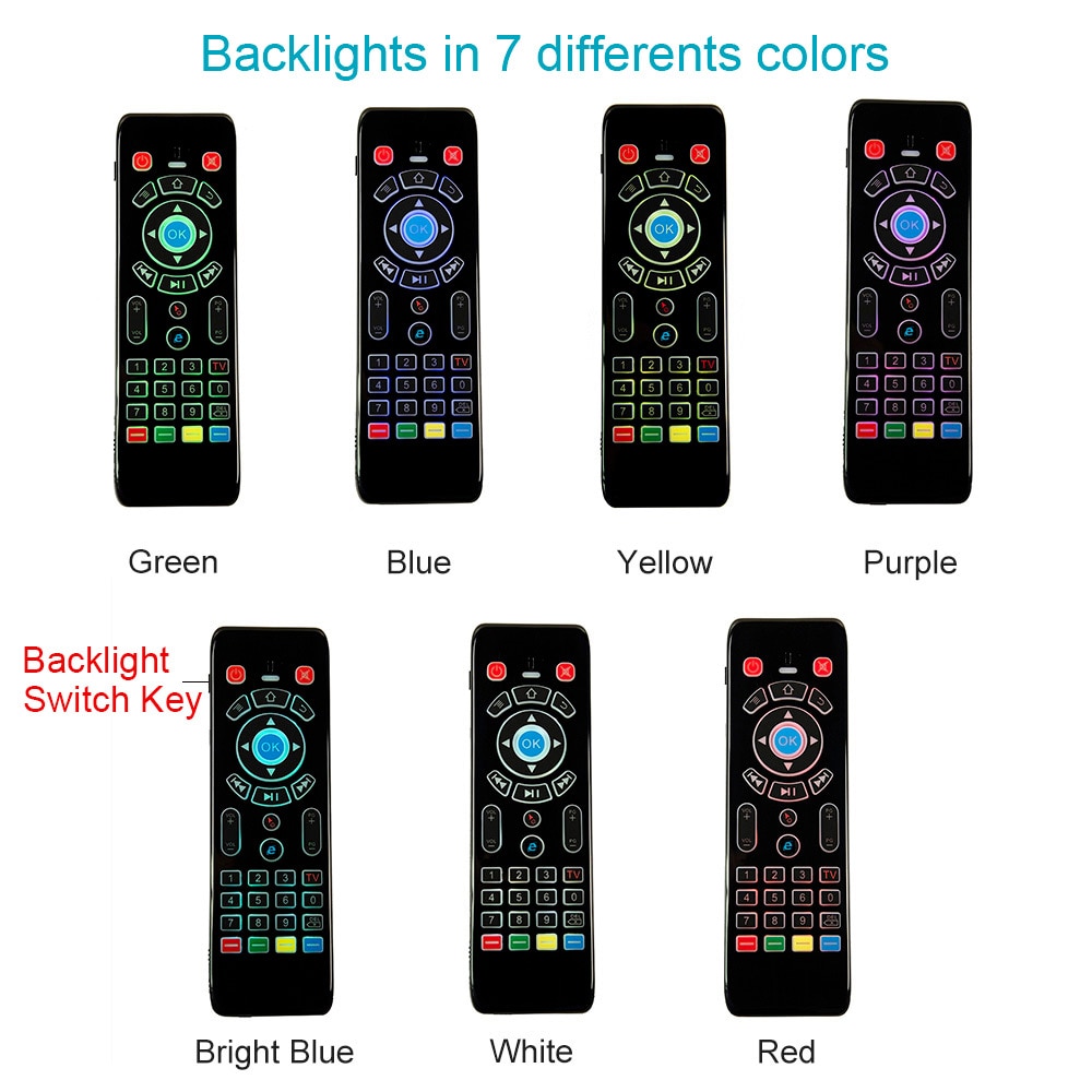 7 couleurs rétro-éclairage pavé tactile jeu Mini clavier pour Air souris voix télécommande gyroscope portée 2.4G IR LED lumière pour TV Box Smart TV – Image 5
