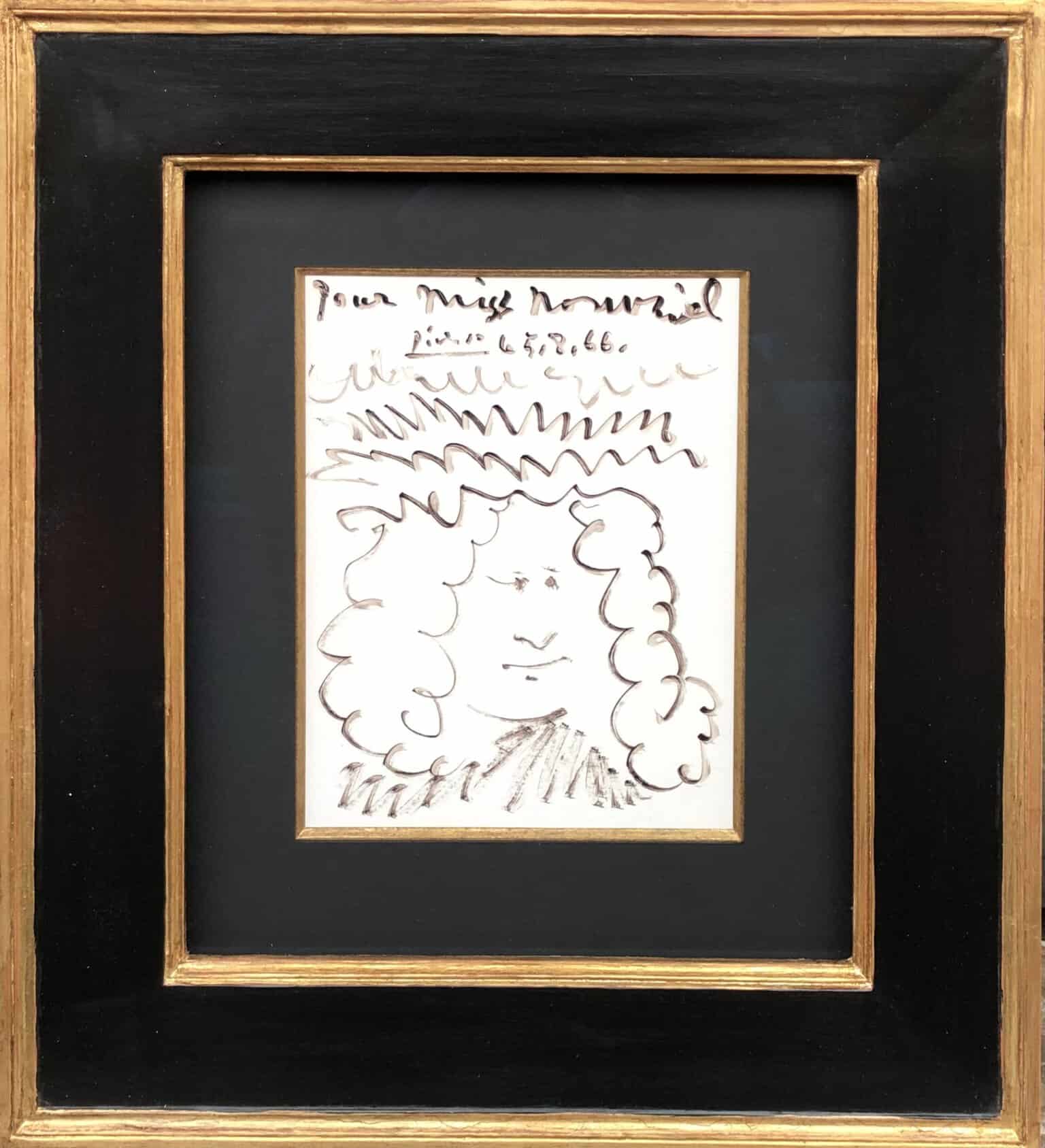 Picasso Pablo Autoportrait Dessin Feutre Signé Dédicacé à Miss Nombril daté 5.8.66 Certificat d’authenticité – Image 5