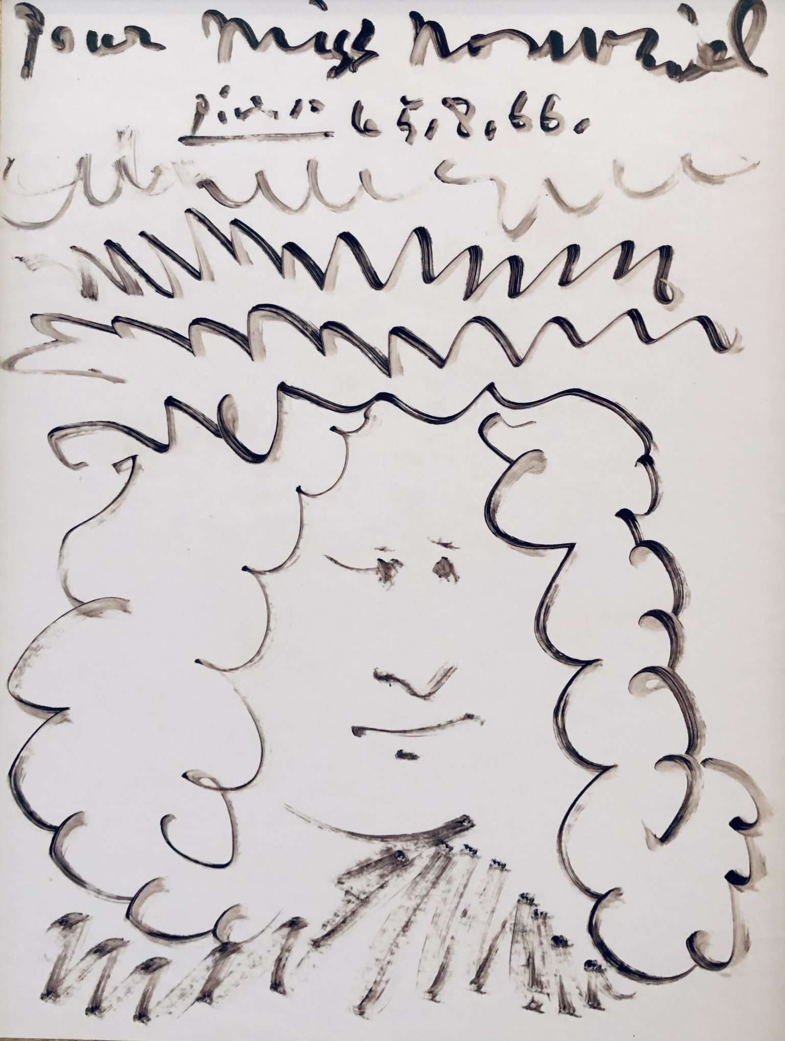Picasso Pablo Autoportrait Dessin Feutre Signé Dédicacé à Miss Nombril daté 5.8.66 Certificat d’authenticité – Image 4