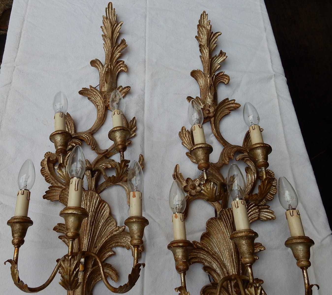 1950/70′ Paire d’Appliques Bois Argenté Style LXV – Image 3