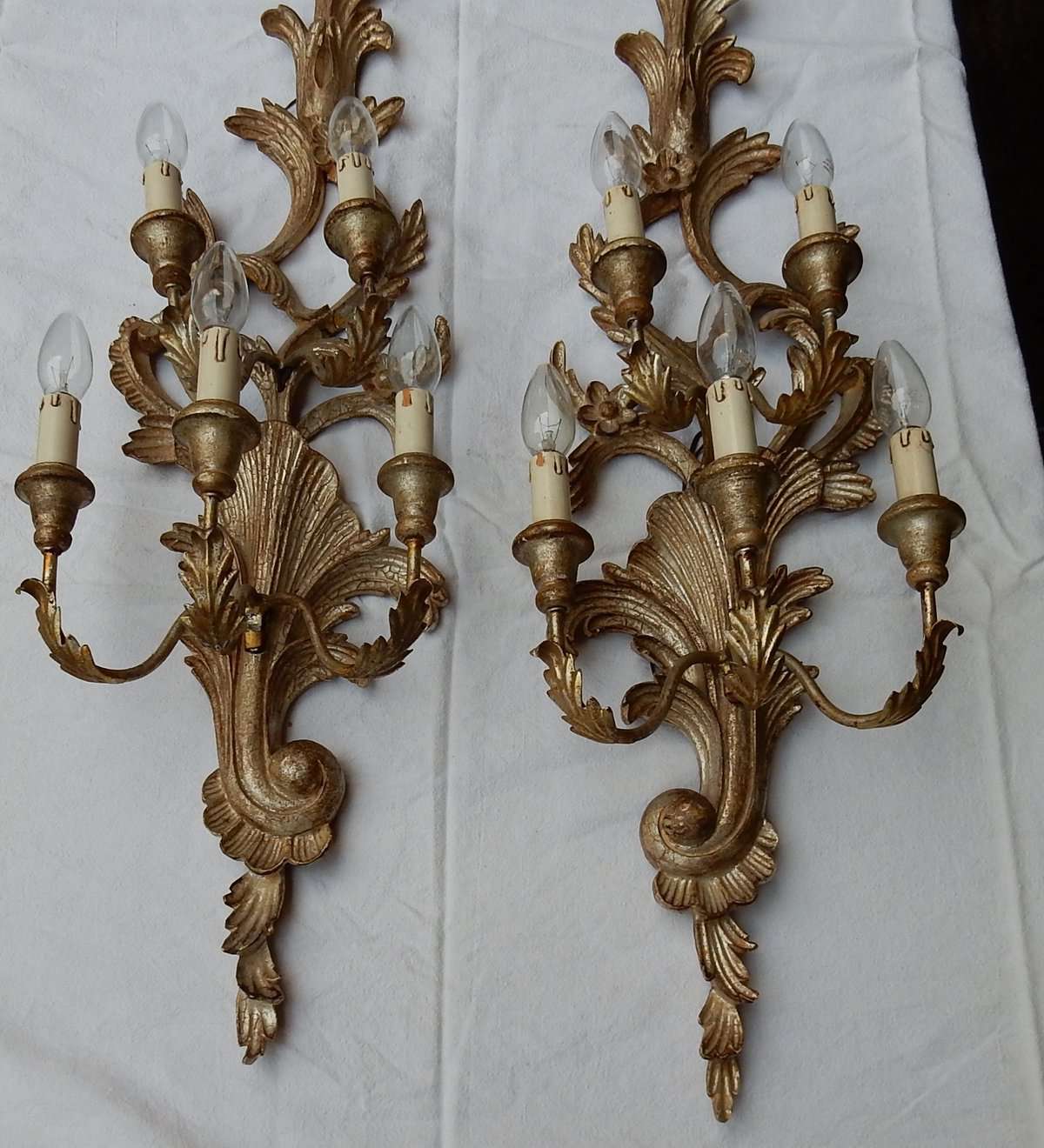 1950/70′ Paire d’Appliques Bois Argenté Style LXV – Image 4