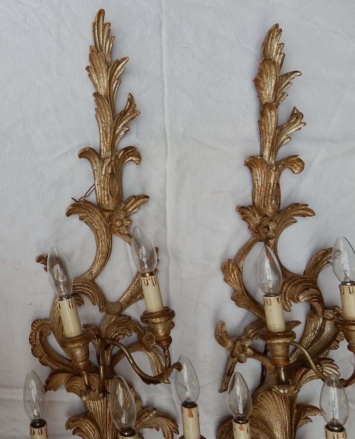 1950/70′ Paire d’Appliques Bois Argenté Style LXV – Image 5