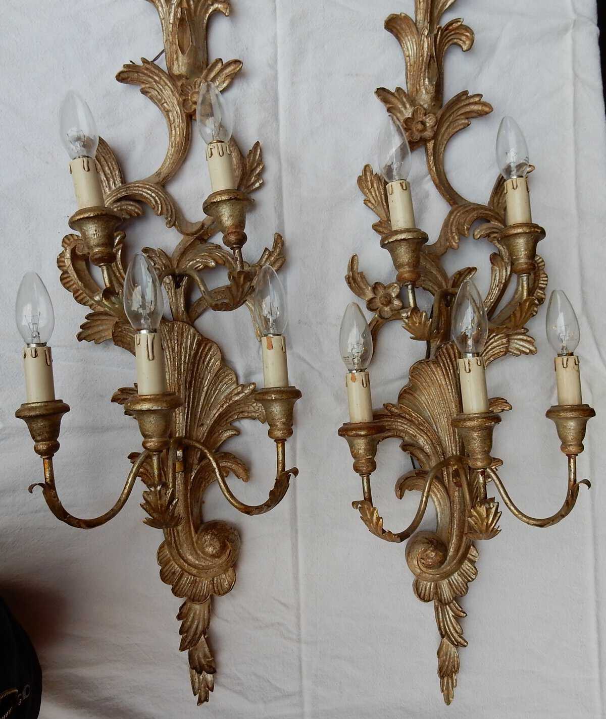 1950/70′ Paire d’Appliques Bois Argenté Style LXV – Image 6