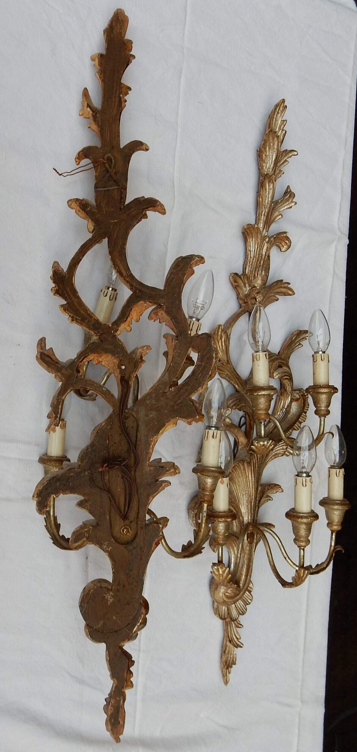 1950/70′ Paire d’Appliques Bois Argenté Style LXV – Image 7