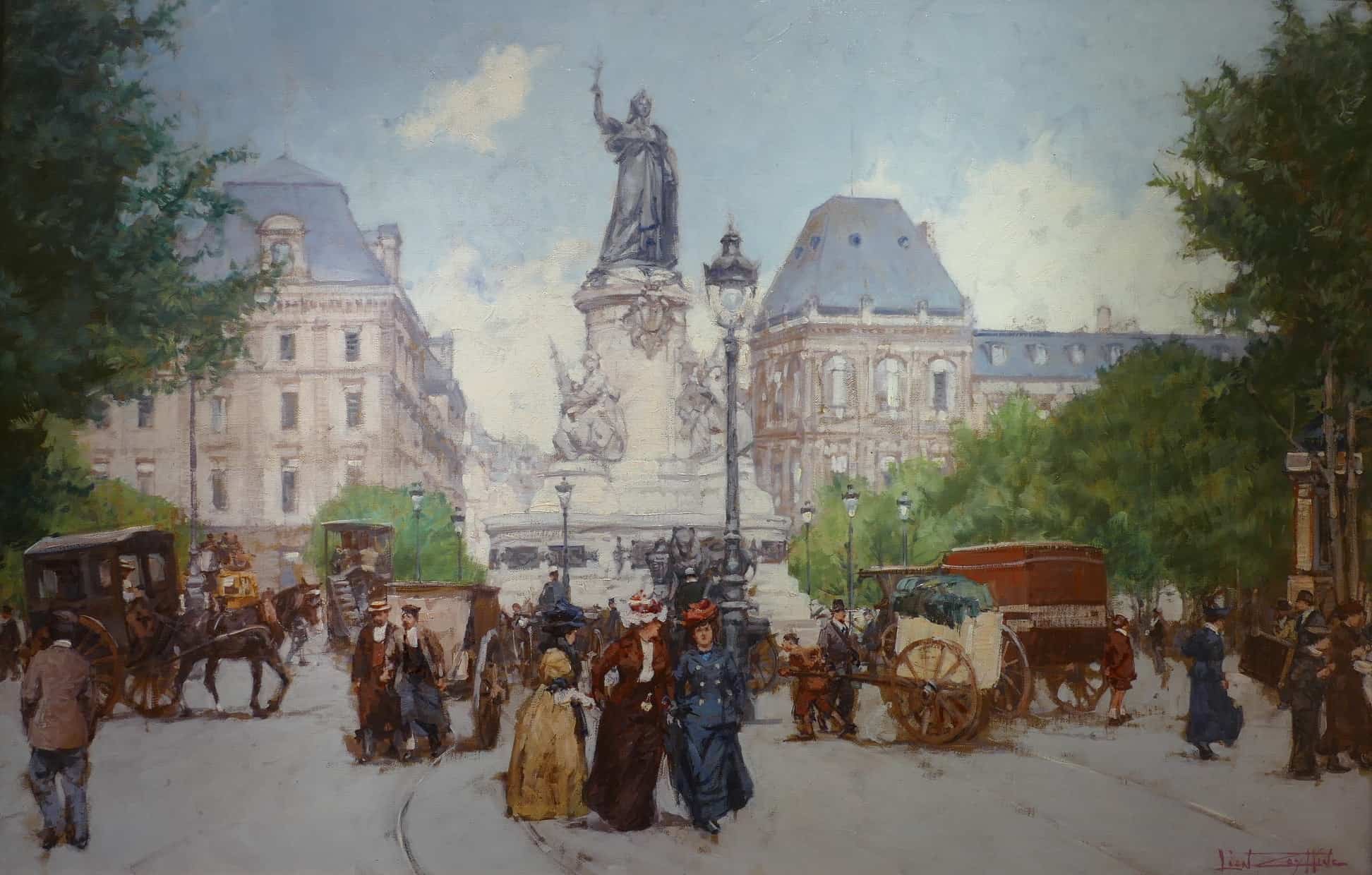 Leon Zeytline Ecole Russe 20è Paris Place De La République Boulevard Du Temple Huile Signée – Image 3