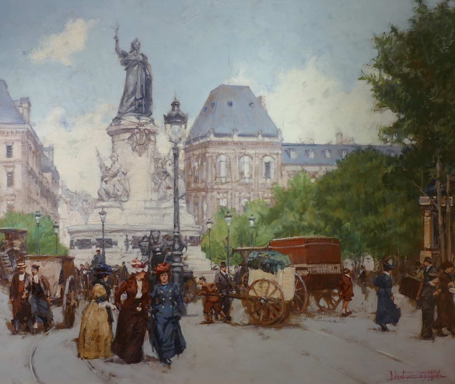 Leon Zeytline Ecole Russe 20è Paris Place De La République Boulevard Du Temple Huile Signée – Image 5