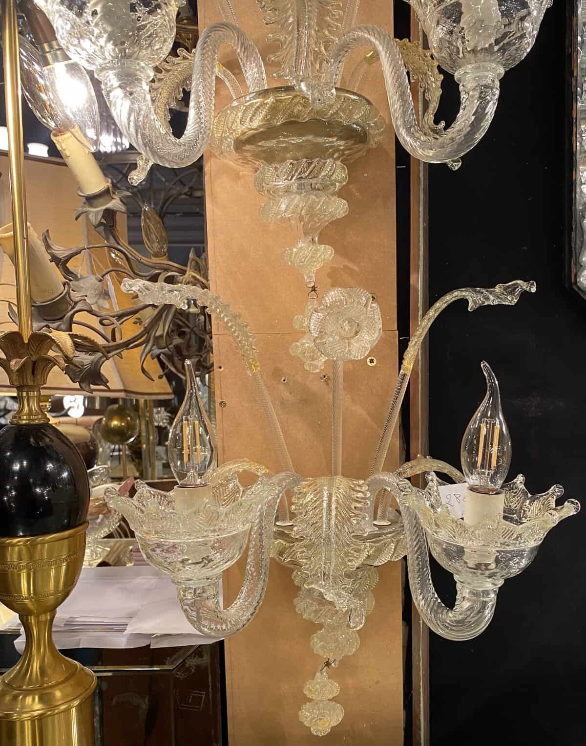 1950/70′ Paire d’Appliques à 2 Bras de Lumière en Cristal de Murano Avec Paillons d’Or – Image 7