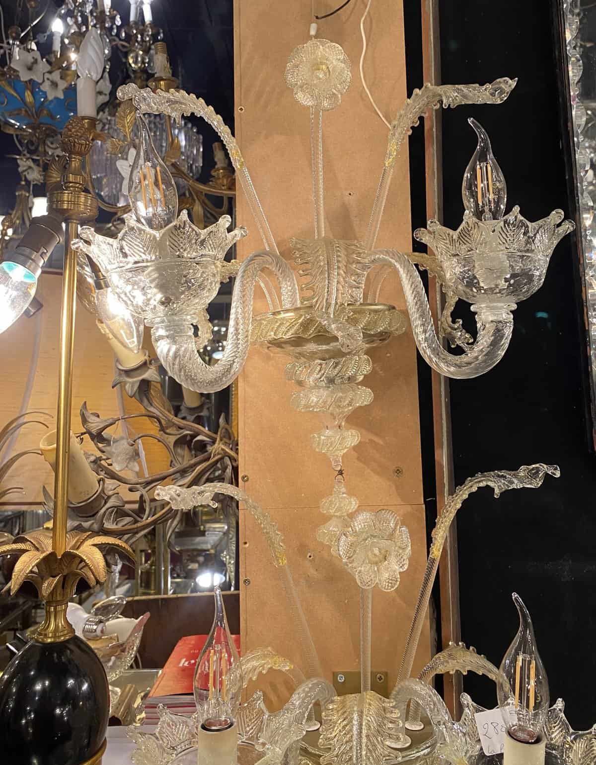 1950/70′ Paire d’Appliques à 2 Bras de Lumière en Cristal de Murano Avec Paillons d’Or – Image 8