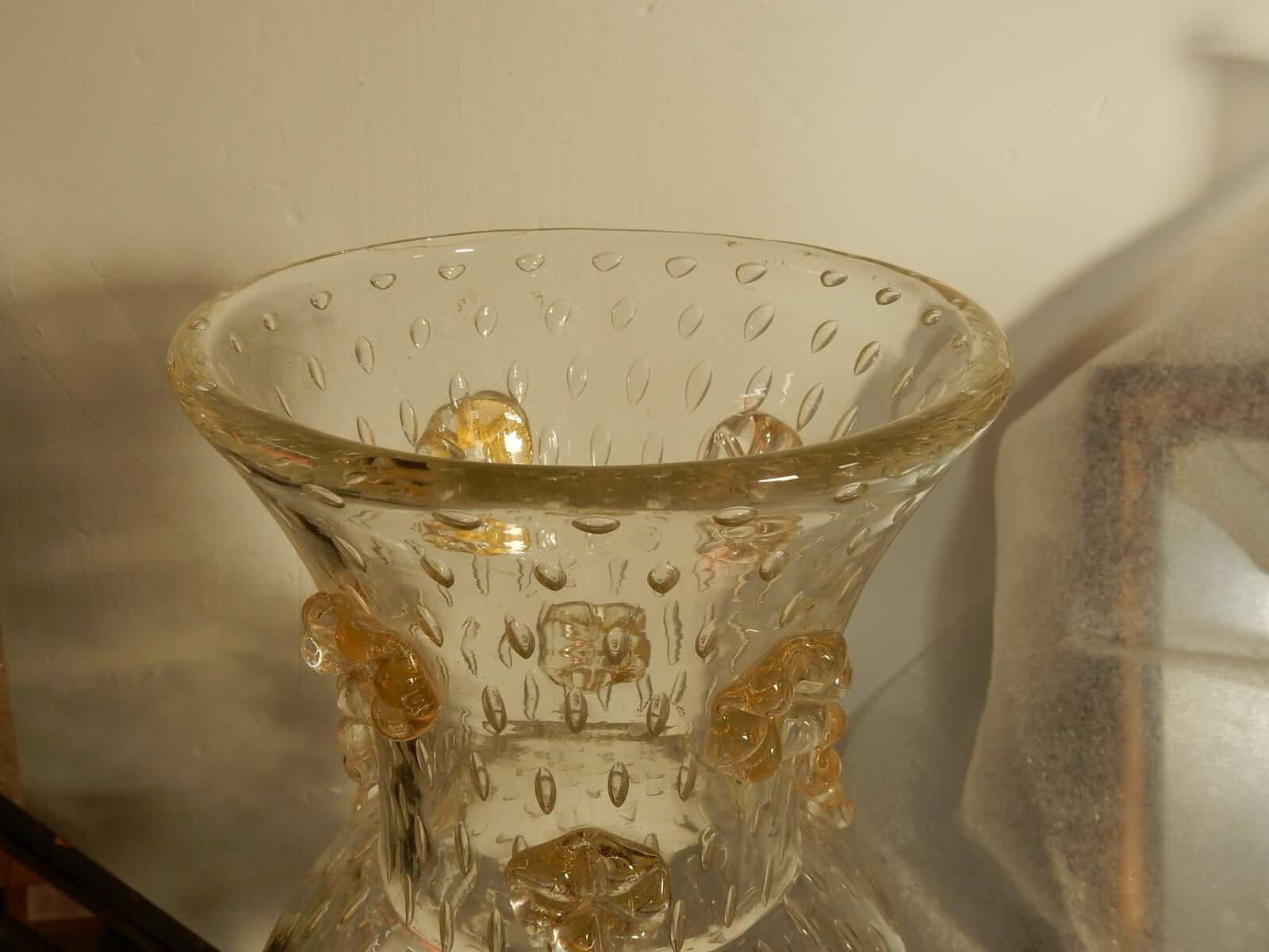 1970′ Vase Cristal Murano Style Barovier & Toso Avec Paillons d’Or Non Signé – Image 5
