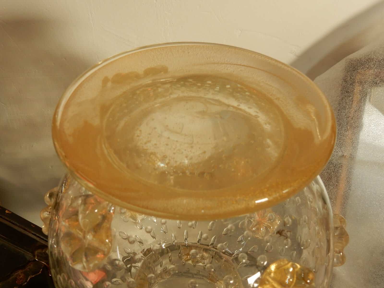 1970′ Vase Cristal Murano Style Barovier & Toso Avec Paillons d’Or Non Signé – Image 6