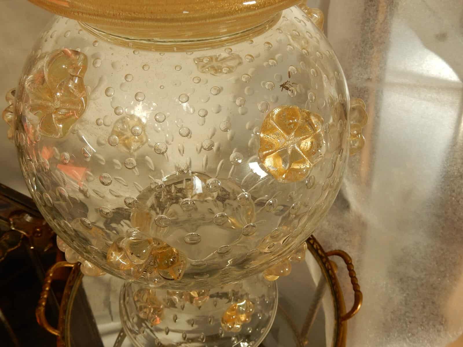 1970′ Vase Cristal Murano Style Barovier & Toso Avec Paillons d’Or Non Signé – Image 7