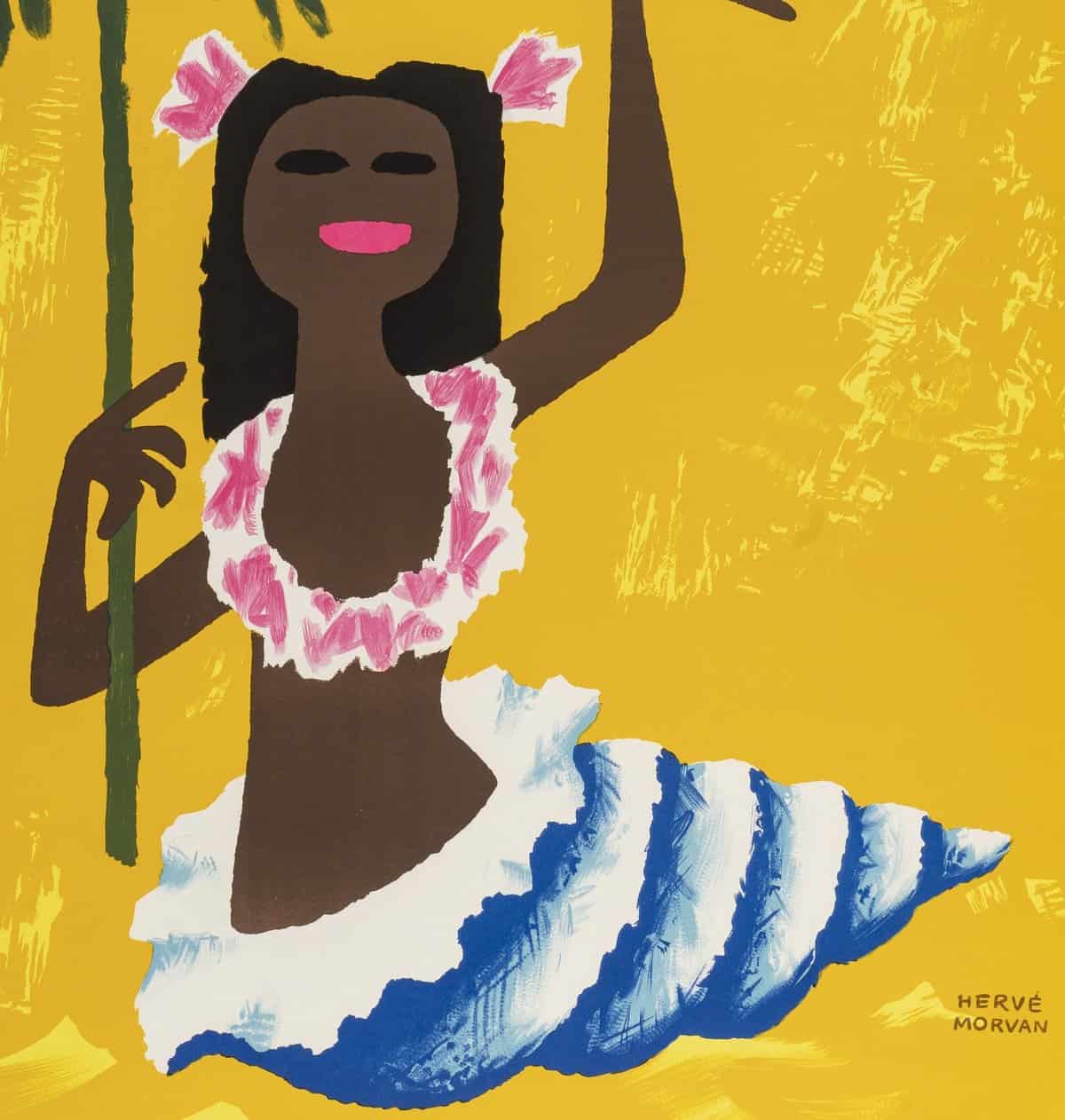 Affiche Originale, Morvan, TAI Pacifique Sud, Tahiti, Coquillage, Palmier, 1955 – Image 5