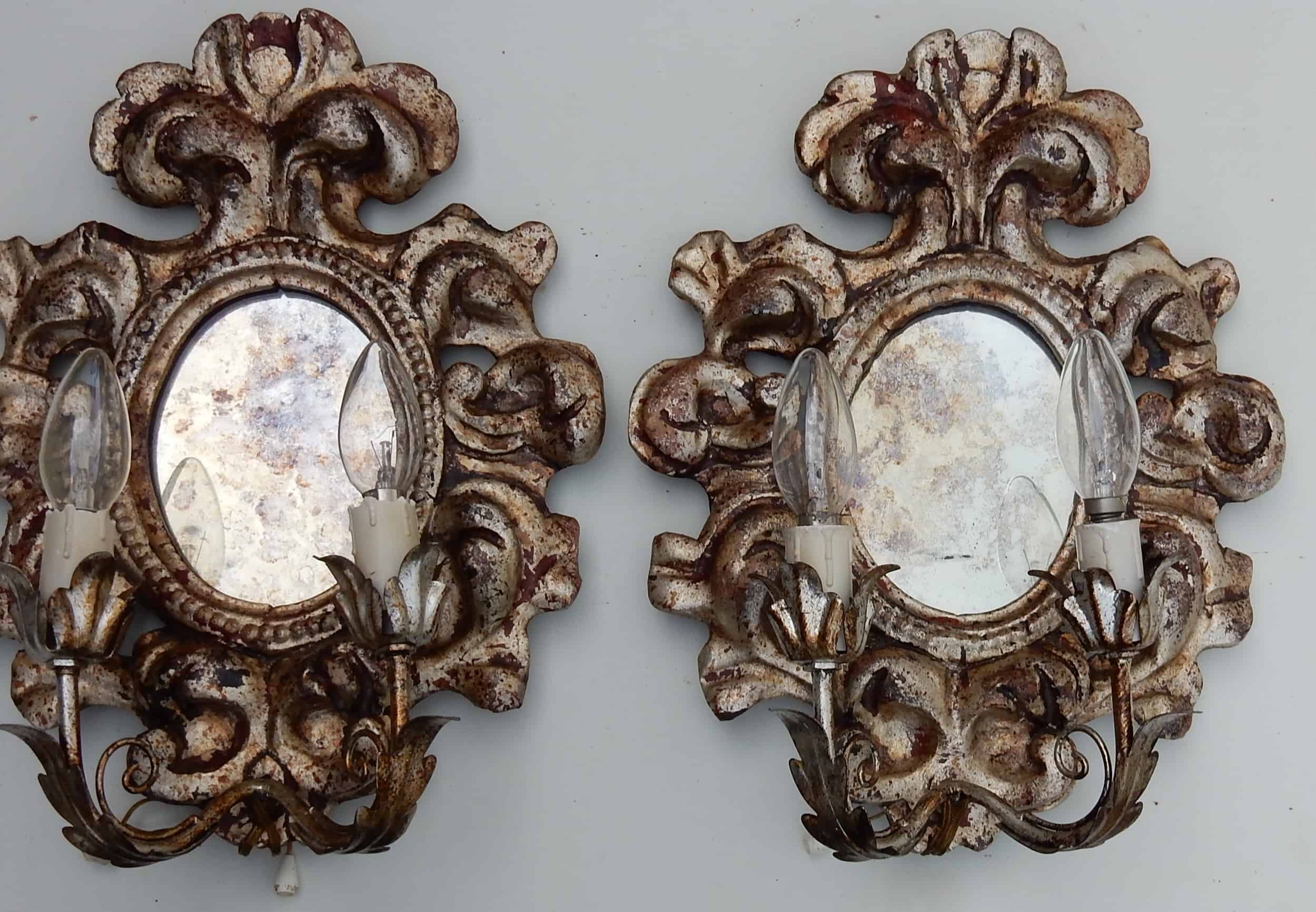1950′ Paire d Appliques Renaissance Italienne de Style En Bois Argenté – Image 5