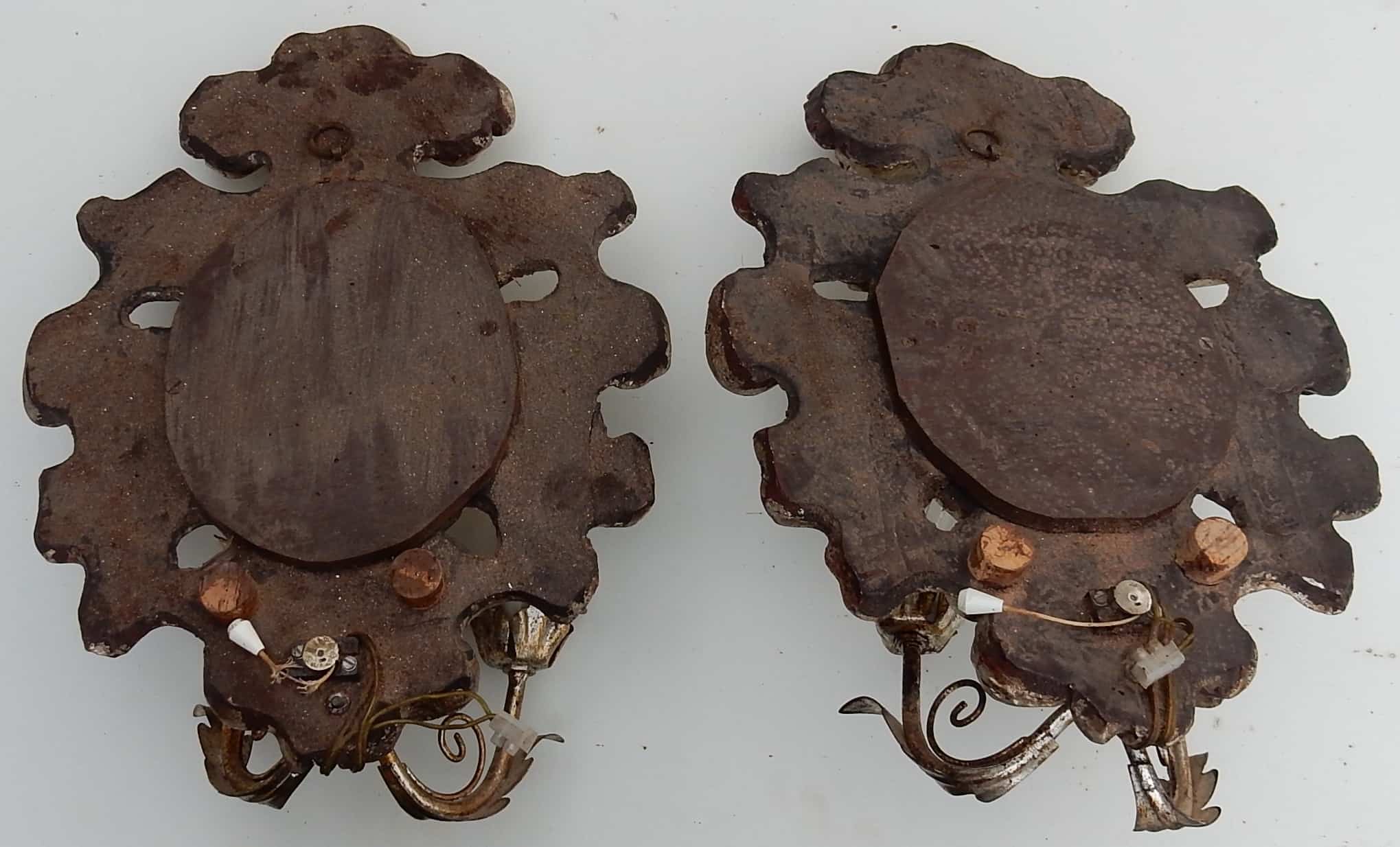 1950′ Paire d Appliques Renaissance Italienne de Style En Bois Argenté – Image 9