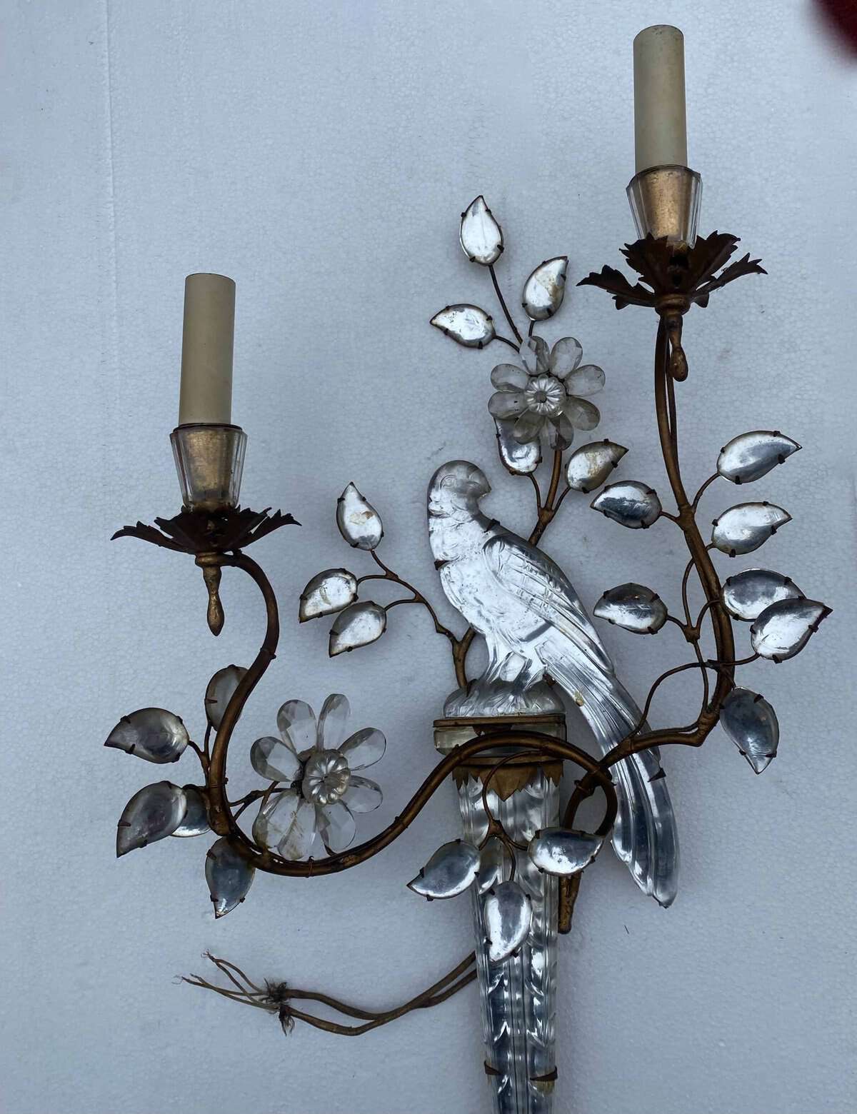 1950/70′ Paire d’Appliques à la Perruche Posée Sur Une Gaine, Maison Baguès H 63 cm – Image 3