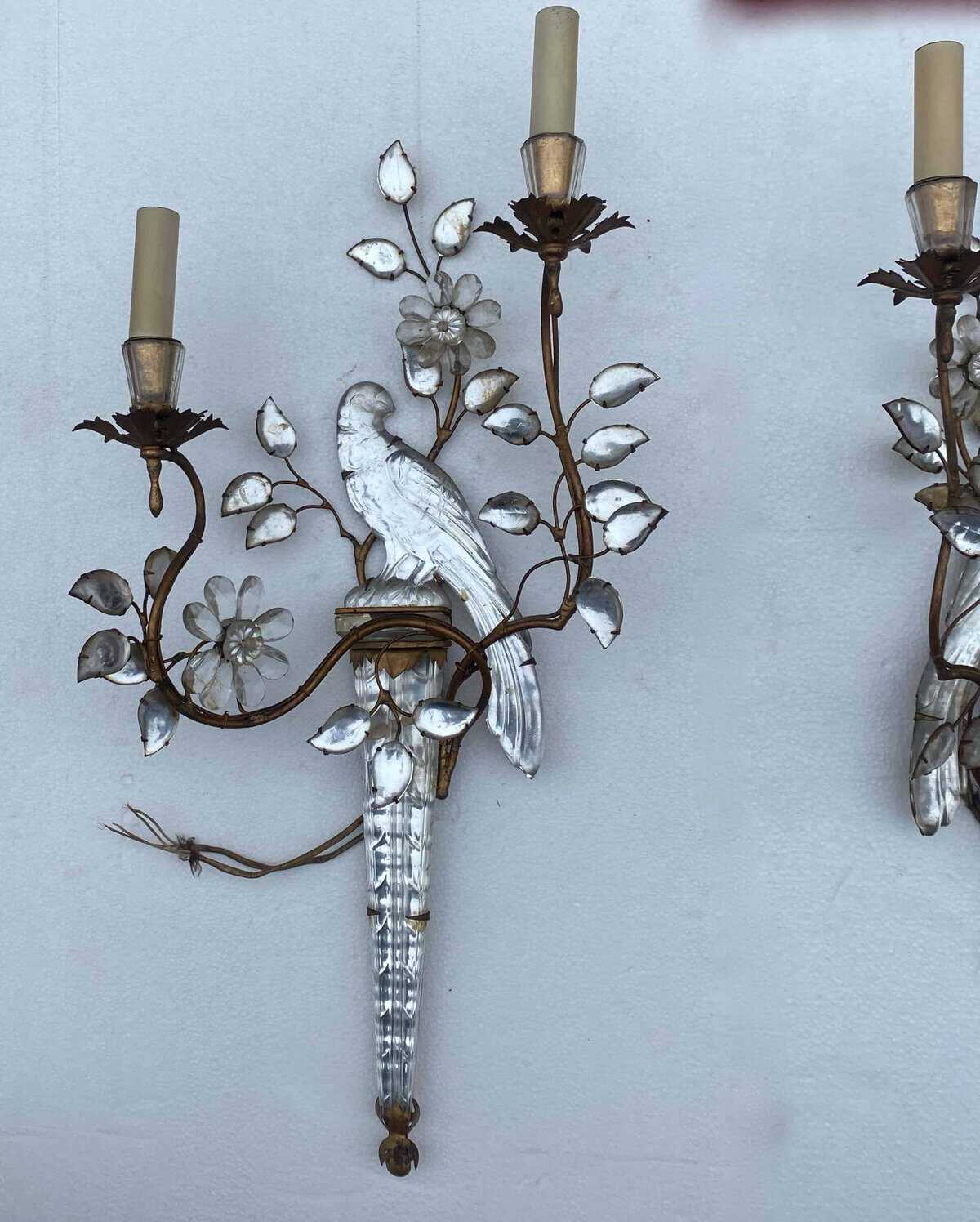 1950/70′ Paire d’Appliques à la Perruche Posée Sur Une Gaine, Maison Baguès H 63 cm – Image 8